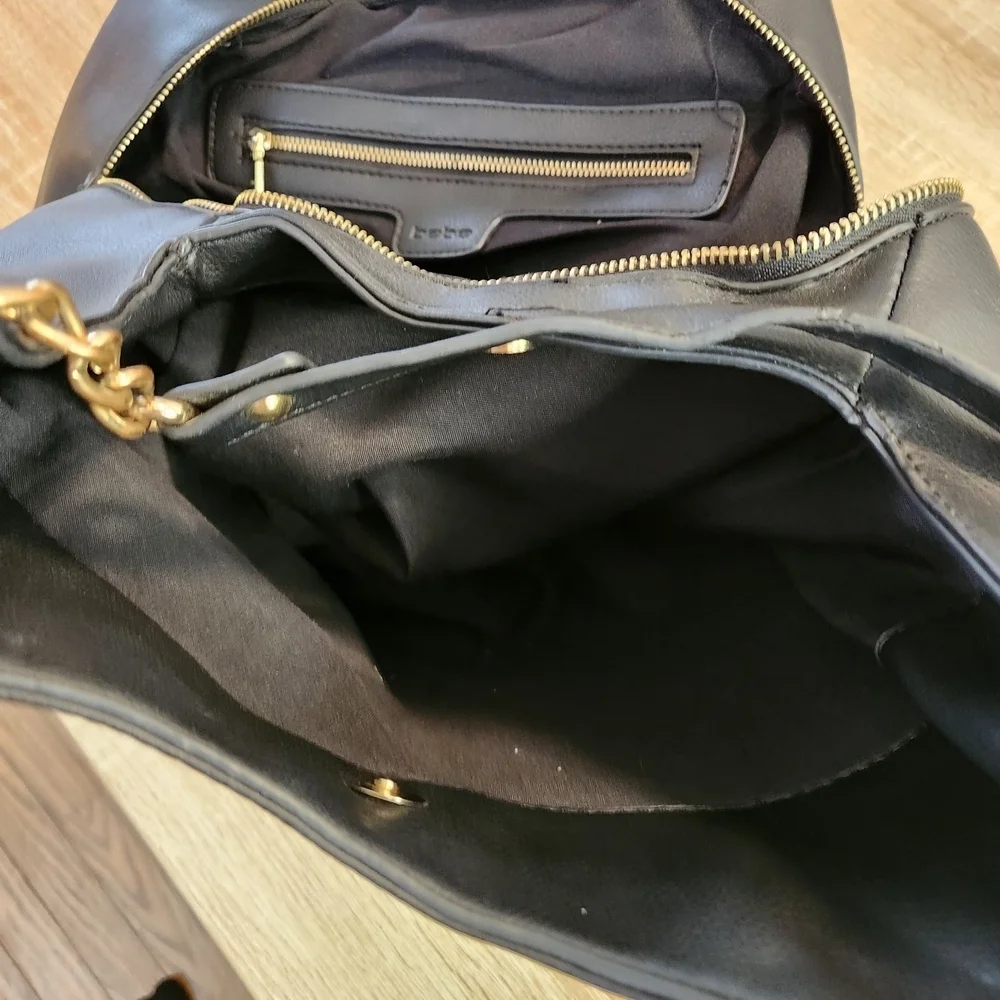 bebe Black Hobo Bag with Gold Chain Detail